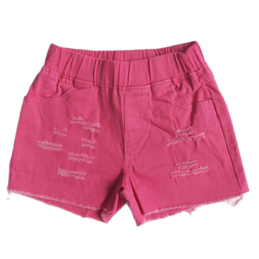 Barbie Pink Stretch Waist Distressed Shorts