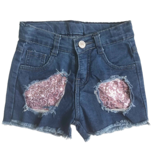 Sequin Lined Distressed Denim Shorts