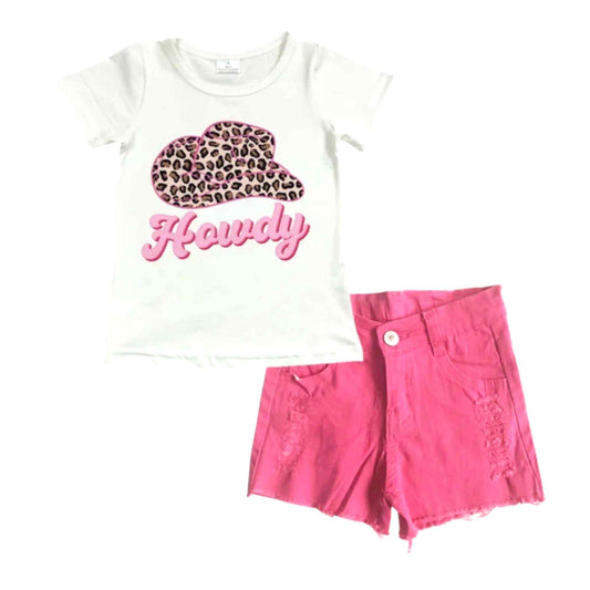 Howdy Leopard Cowgirl Hat Shorts Set