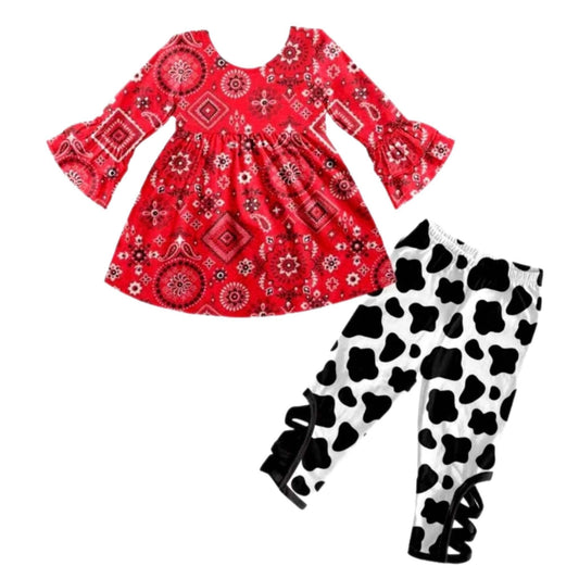 Country Cow Print Bell-bottom Pants Set