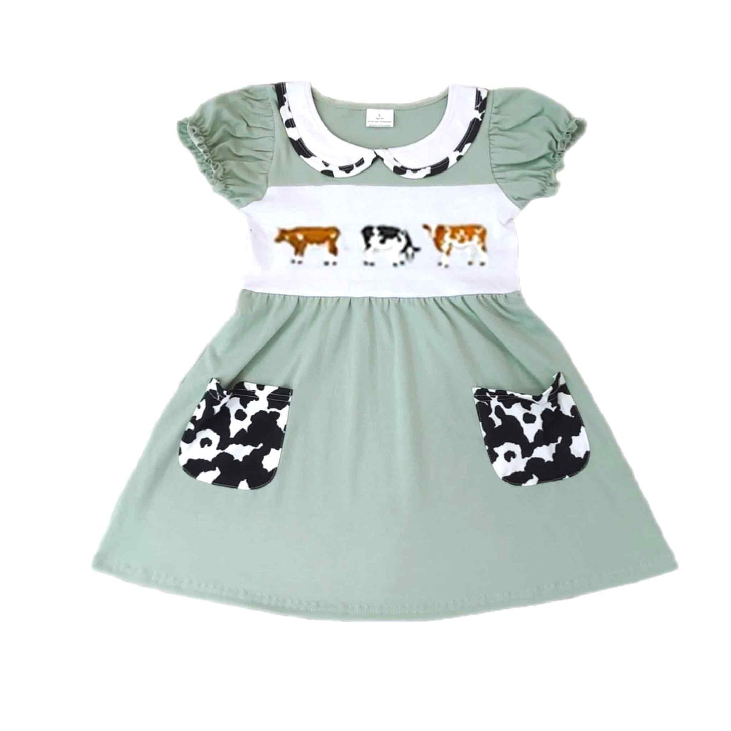 Cows Sage Pocketed Dress