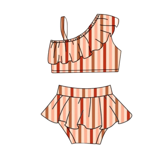  Retro Stripe One-shoulder Swimsuit