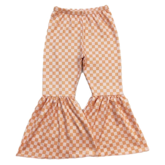 Orange Checkered Bell-bottom Pants