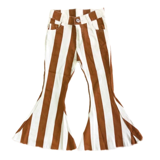 Rust & White Stripe Denim Bell-bottom Pants