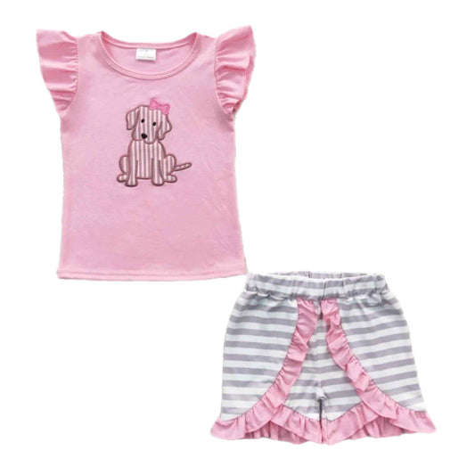 Pup on Pink Shorts Set
