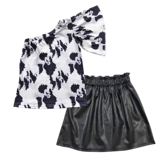 Cow Print One-shoulder Skirt Set
