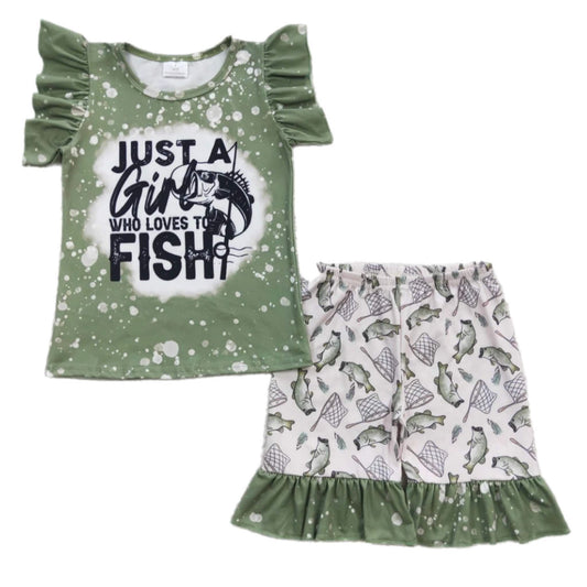 Just a Girl Who Loves to Fish Ruffled Shorts Set