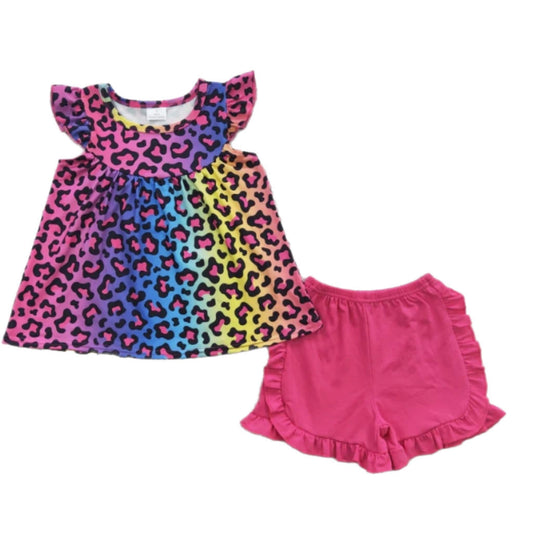 Neon Leopard Shorts Set