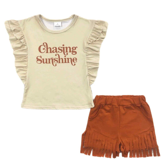 Chasing Sunshine Fringed Shorts Set