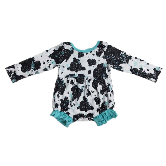 Turquoise Cow Bow-back Romper