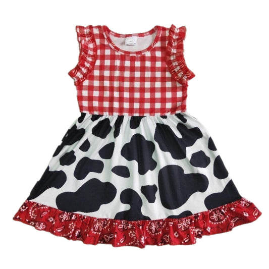 Red Gingham & Cow Print Dress