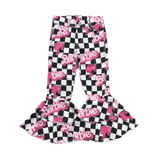 Pink Doll Checkered Bell-bottom Pants