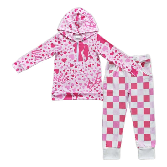 Pink Doll Pastel Checkered Hooded Pants Set