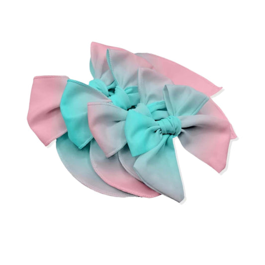 Aqua and Light Pink Ombre Fabric Bow