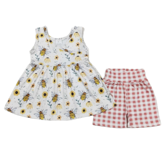 Bees and Gingham Shorts Set