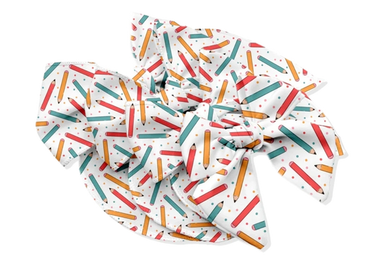 Pencils & Polka-dots Fabric Bow