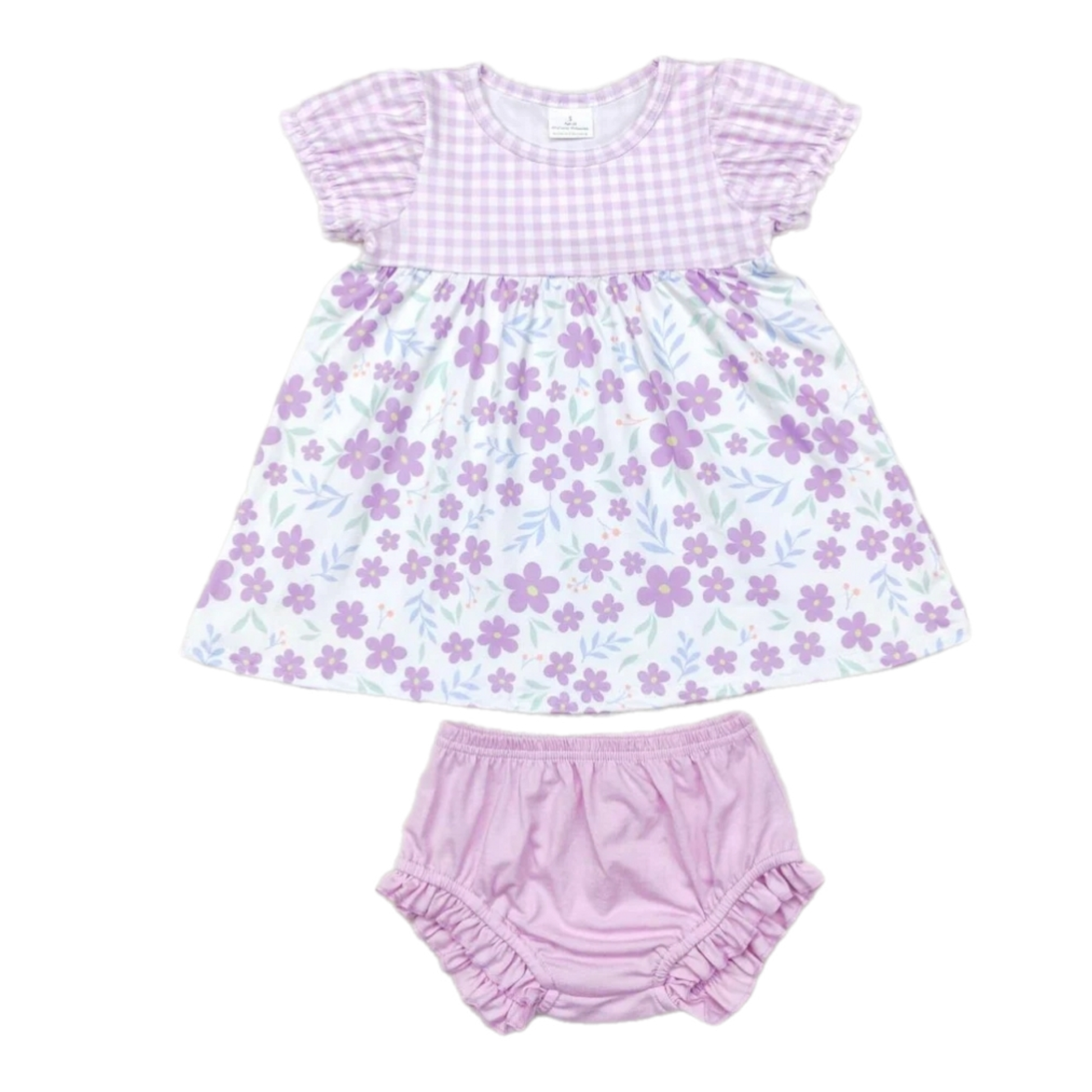 Sweet Purple Floral and Gingham Bummies Set