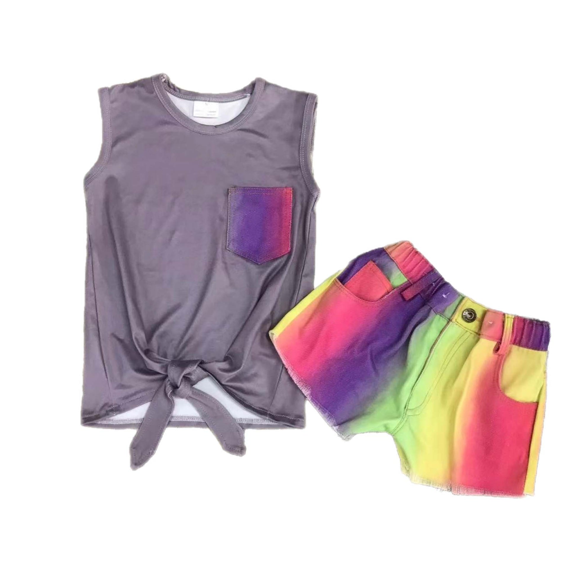 Purple Color Melt Shorts Set