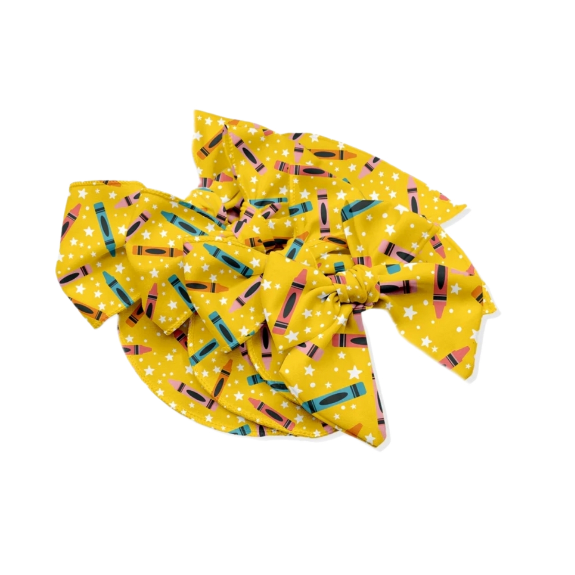 Crayons & Stars on Yellow Fabric Bow