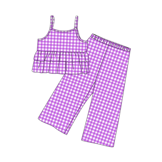 Purple Gingham Pants Set