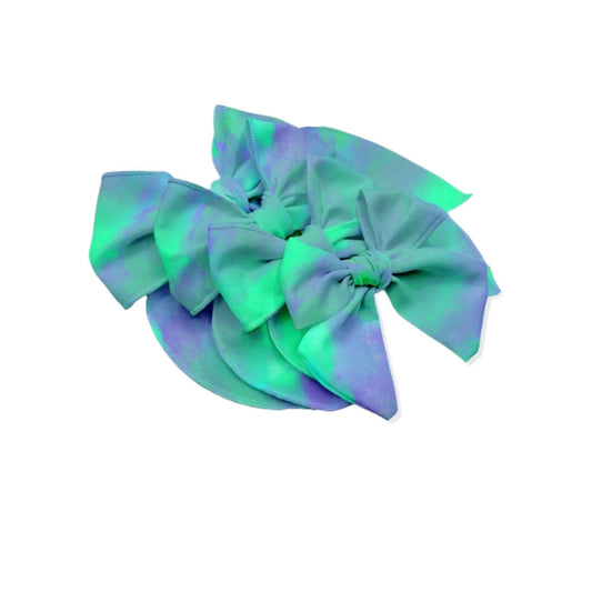 Blue and Lime Tie-dye Fabric Bow