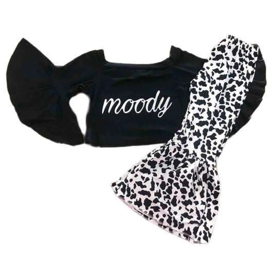 Moody Cow Print Bell-bottom Pants Set