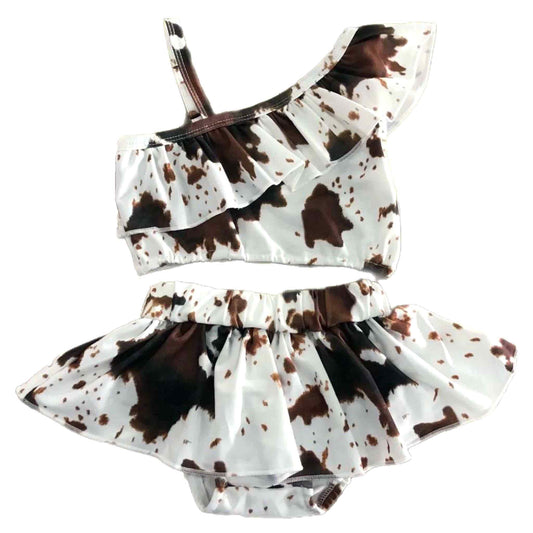 Brown Cow Print One-shoulder Swimsuit