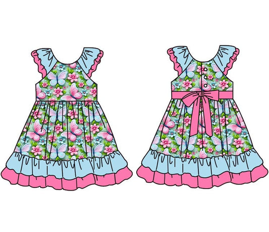 Pink and Blue Ruffled Butterflies Dress