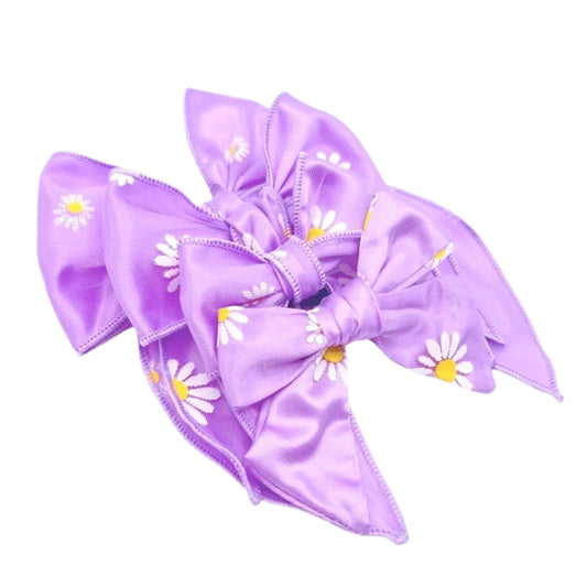 Lilac Daisy Fabric Bow