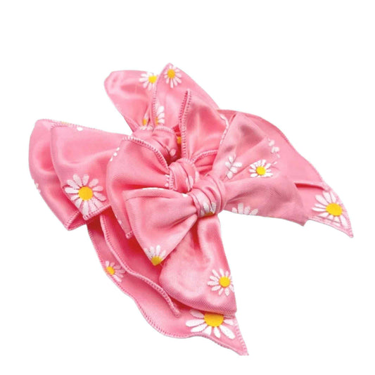 Pink Daisy Fabric Bow