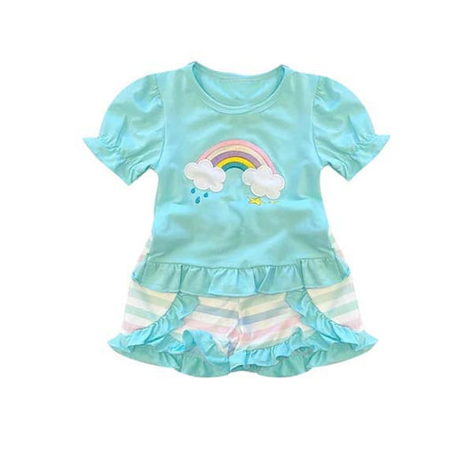 Pastel Rainbow and Clouds Shorts Set