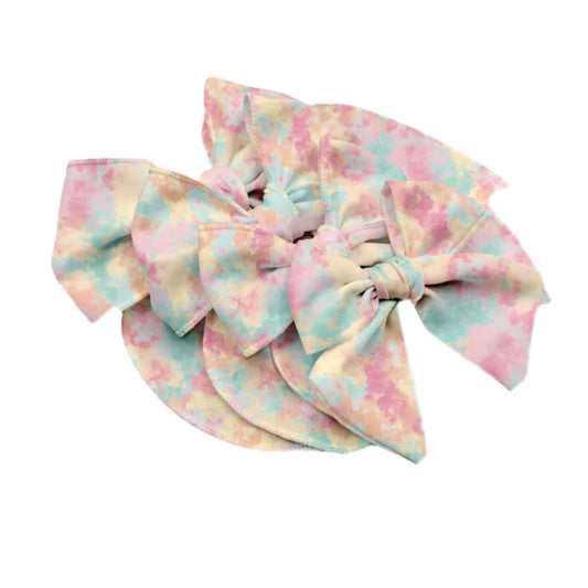 Pastel Tie-dye Clouds Fabric Bow