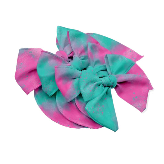 Pink and Teal Tie-dye Fabric Bow