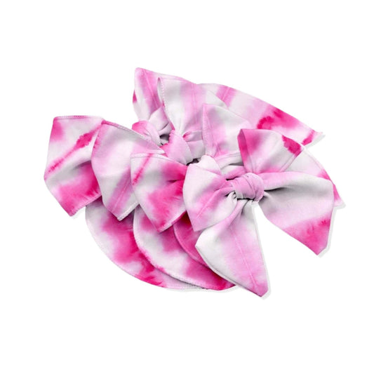 Pink and White Tie-dye Fabric Bow