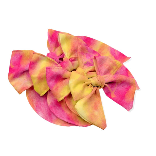 Pink and Yellow Watercolors Fabric Bow