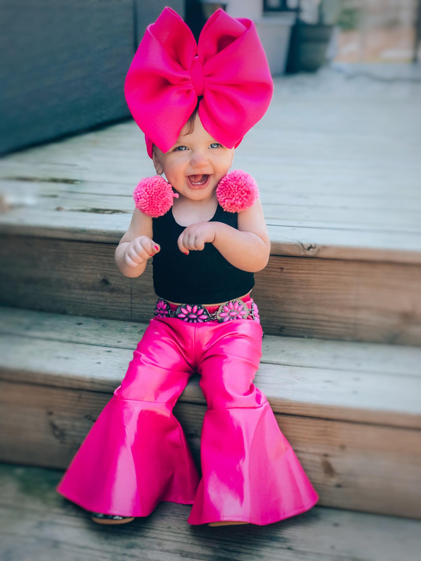 Hot Pink Pleather Bell-bottom Pants