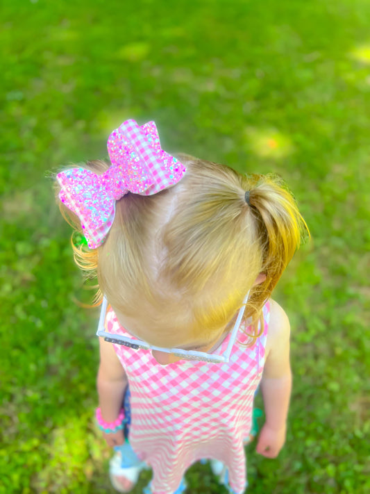 Pink Gingham Double Chloe Bow 4.5"