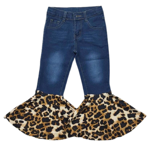 Denim & Leopard Bell-bottom Pants