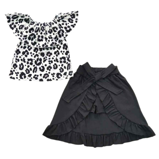Leopard Print & Black Skirted Shorts Set
