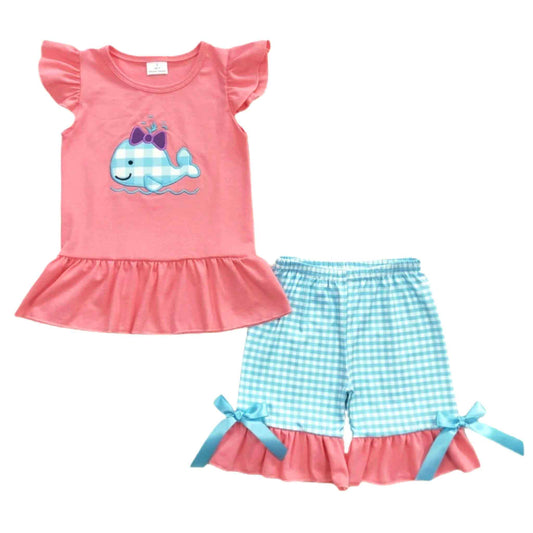 Coral & Teal Whale Shorts Set