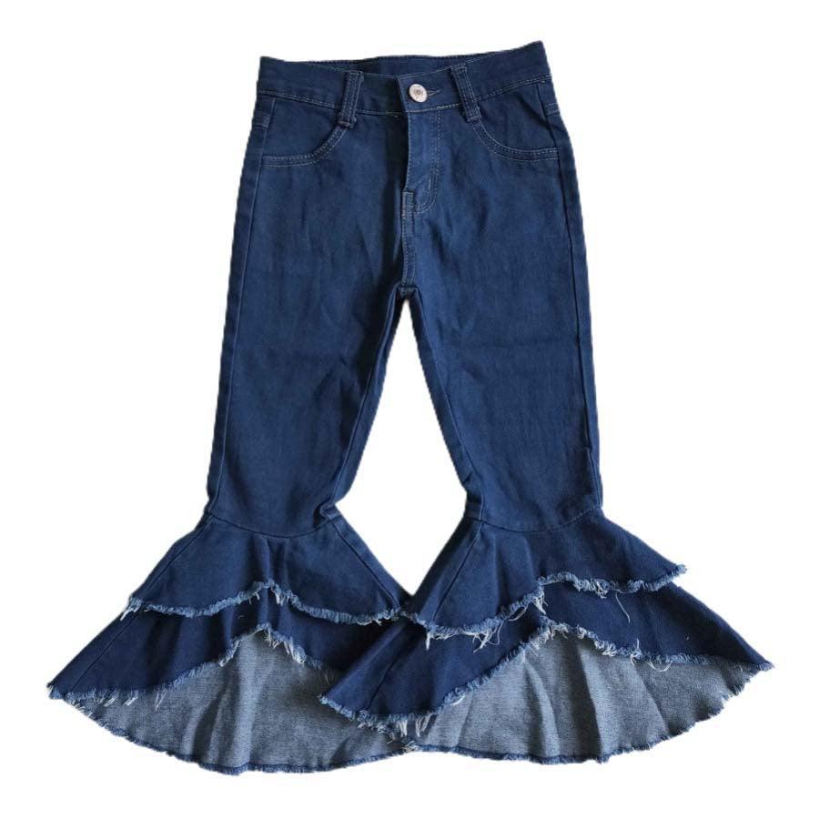 Blue Denim Two Ruffle Flare-bottom Pants