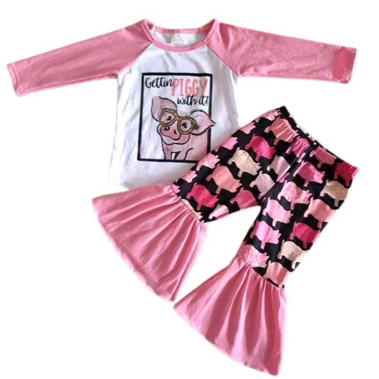 Getting Piggy With It Bell-bottom Pants Set