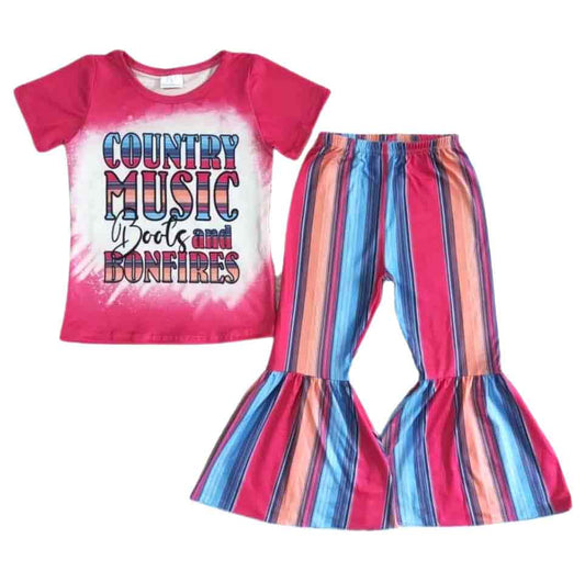 Country Music Boots and Bonfires Bell-bottom Pants Set