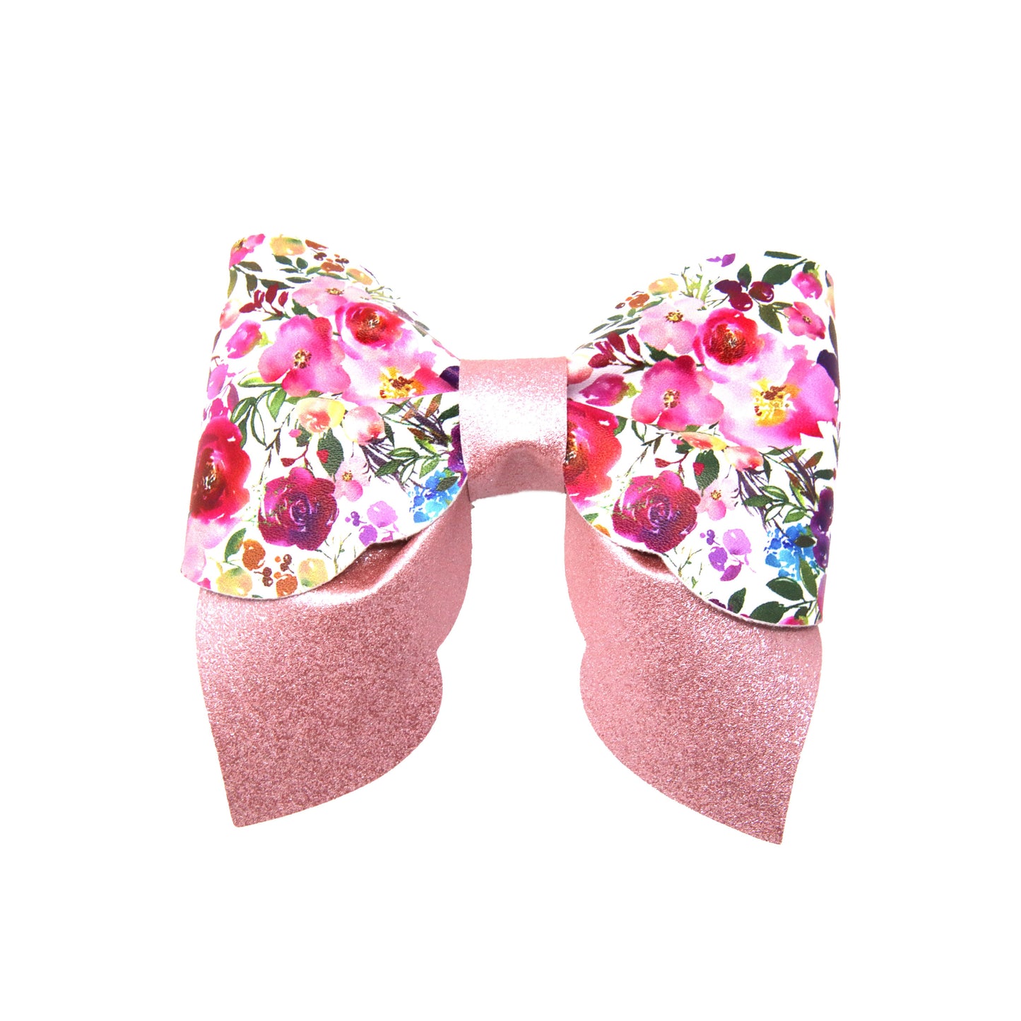 Pink and Burgundy Floral Scalloped Sailor Bow 4"