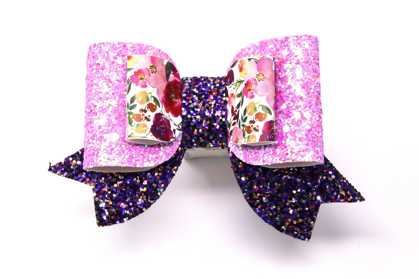 Pink and Purple Flowers Double Maggie Bow 4"