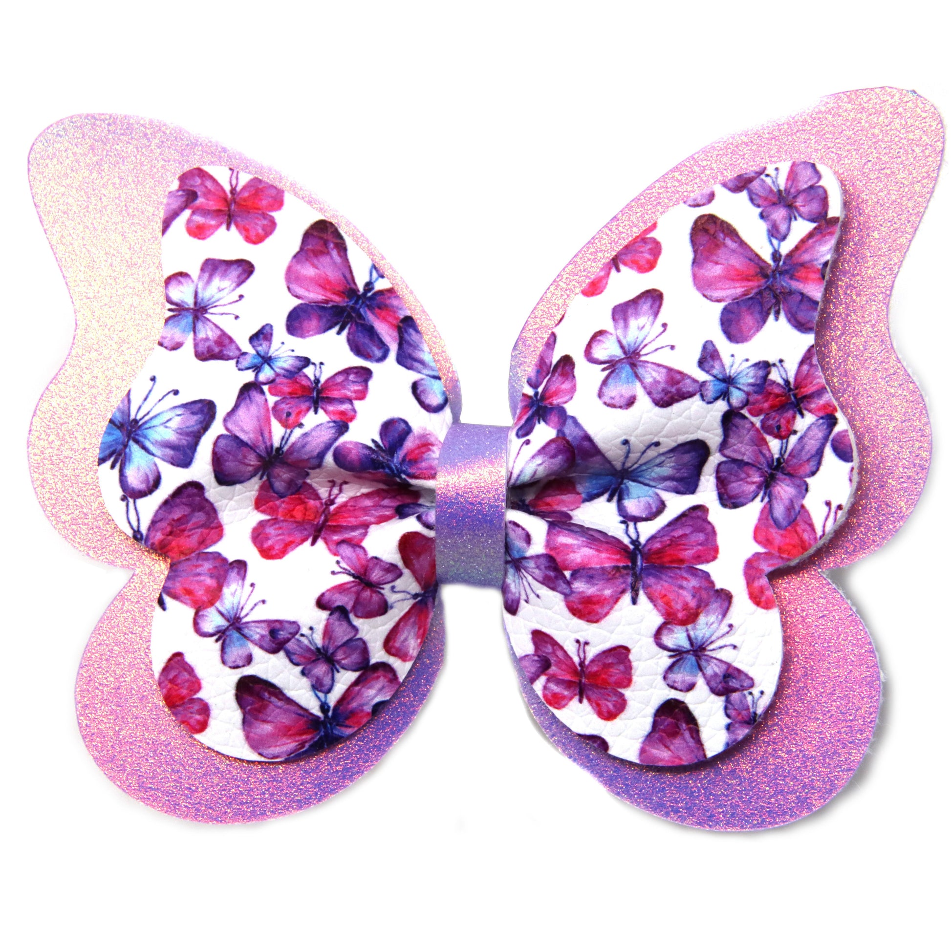 4 inch Pink and Purple Butterflies on Purple Iridescent Vidia Butterfly BowVidia Butterfly Bow 4"