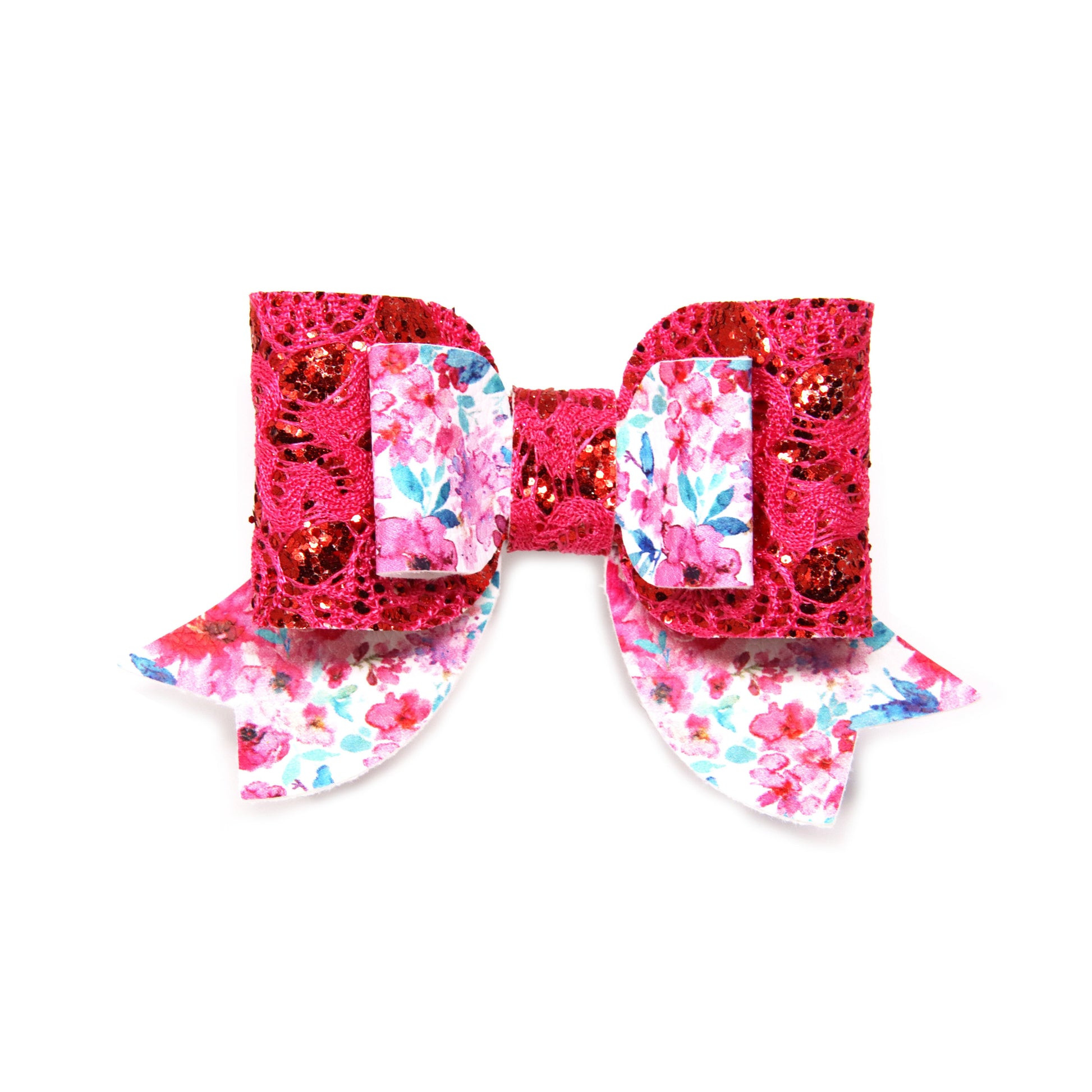 Pink Flowers Double Maggie Bow