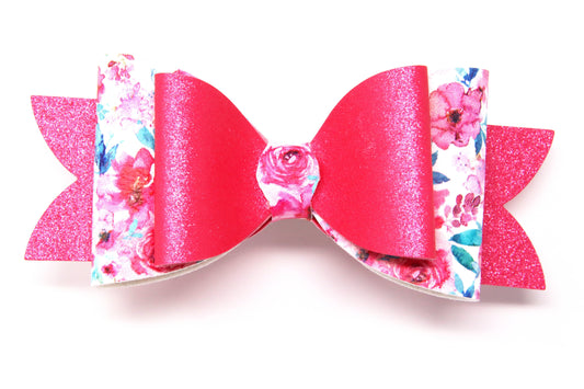 Bright Pink Flowers Double French Bow 5"