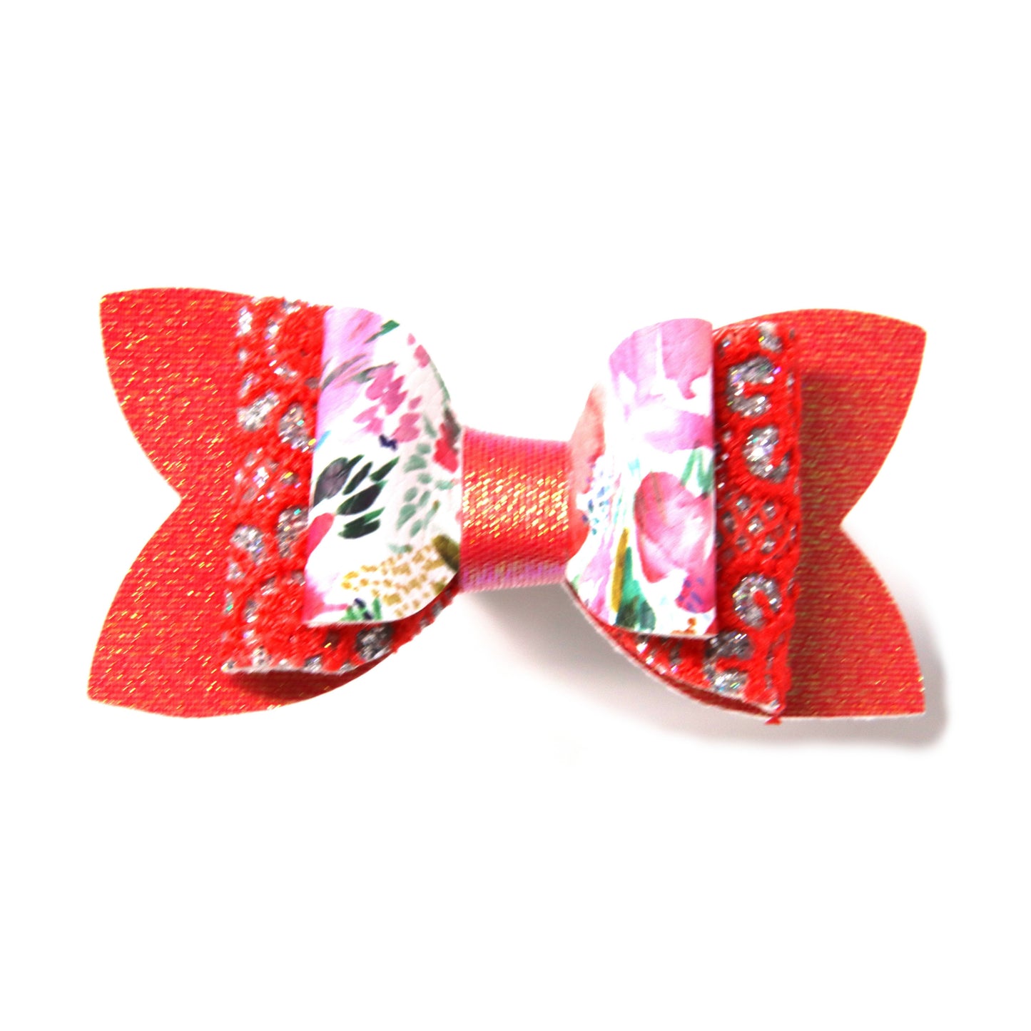 Coral Floral Lace & Tulle Double Diva Bow 2.5"