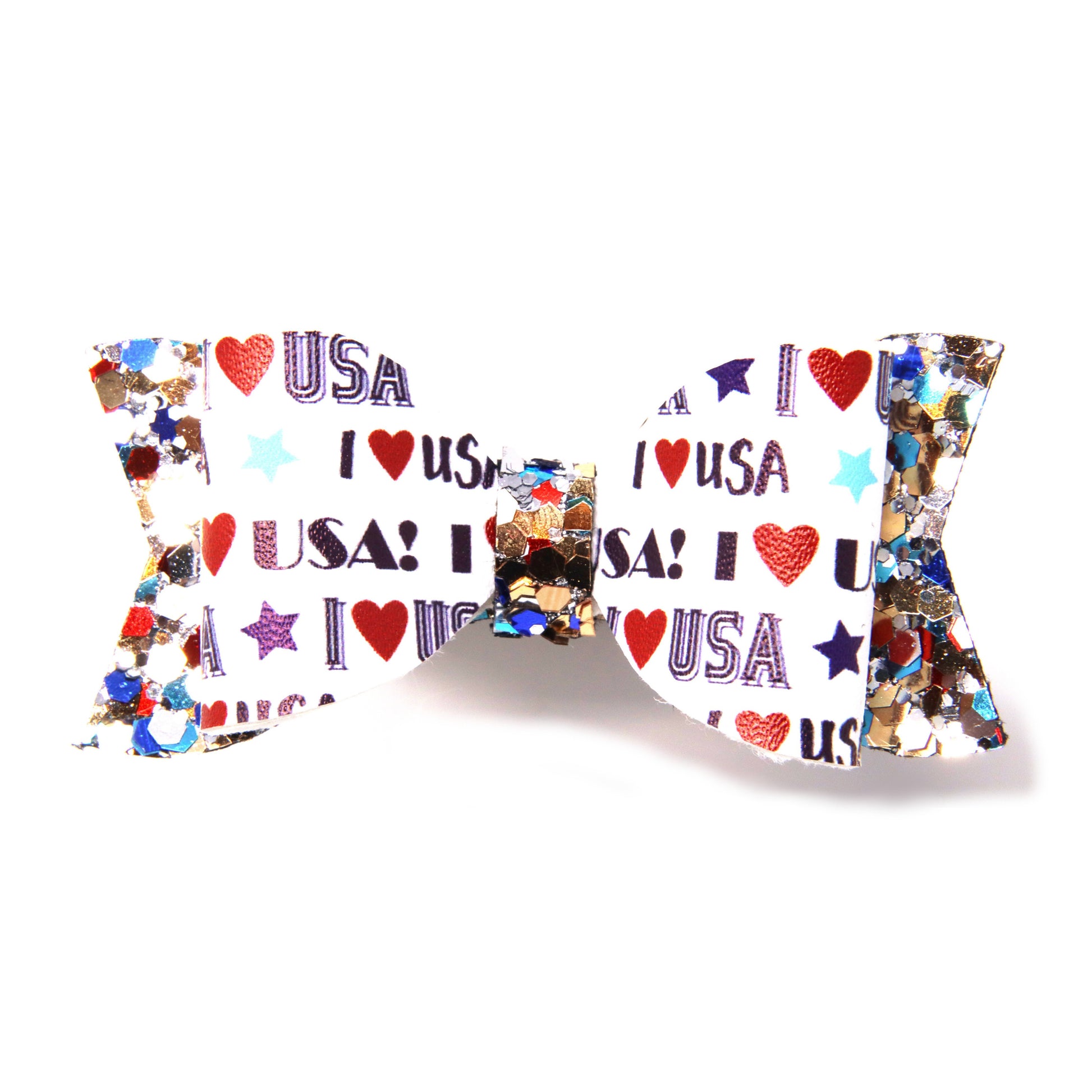 I Heart USA with Patriotic Chunky Glitter Claire Bow
